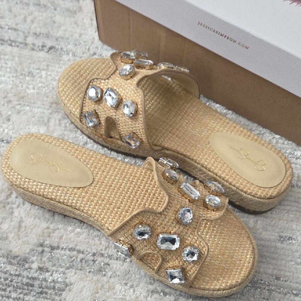 Gold Jeweled Slide Sandals - Women's Fashion Slip-Ons